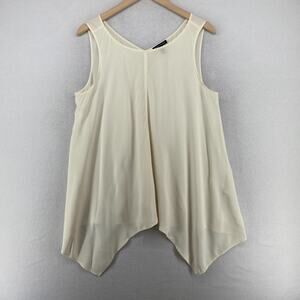 EILEEN FISHER Tank Top L Silk Georgette Crepe Tunic Handkerchief Hem Bone White